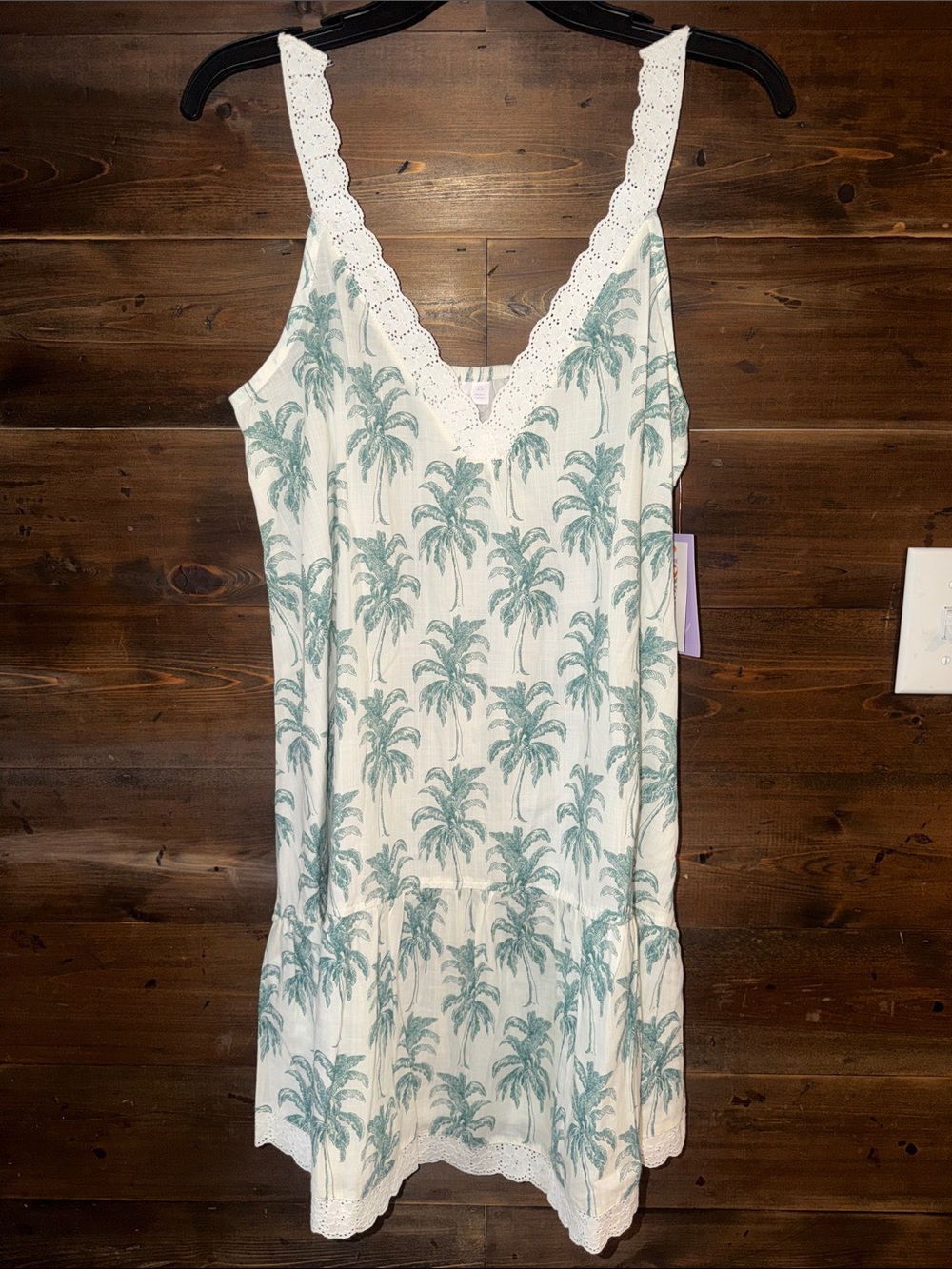 Lace-Trim Palm-Print Chemise - Cream/Teal